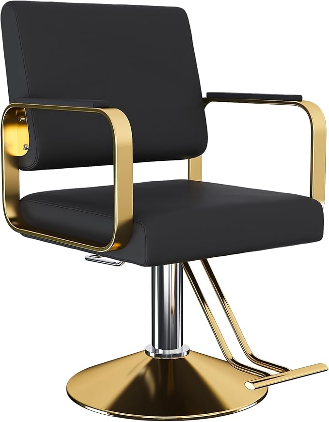Barber Salon Chair, 360° Rotation Height Adjustable Barber Stylist Hair Chair with Hydraulic Pump, Hairdressing Chair for Barbershop & Beauty Spa(Black+Gold)