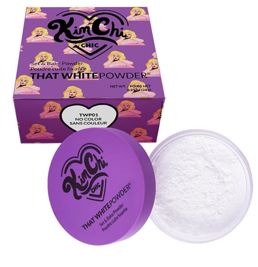 KimChiChic Beauty That WhitePowder Set and Bake Mattifying Setting Powder for Makeup, Extra Fluffy Loose Face Powder Poof, Soft Natural Face Makeup Helps Minimize the Appearance of Fine Lines, White