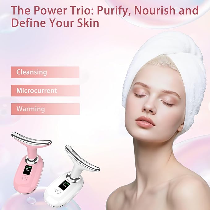 Facial Massager, 7 Color Led Face Neck Massager for Skin Care, LED facial massager tool for Neck with Heat & Vibration, Micro-Current Porable Facial Massager for Skin Care Home Use, Advanced White