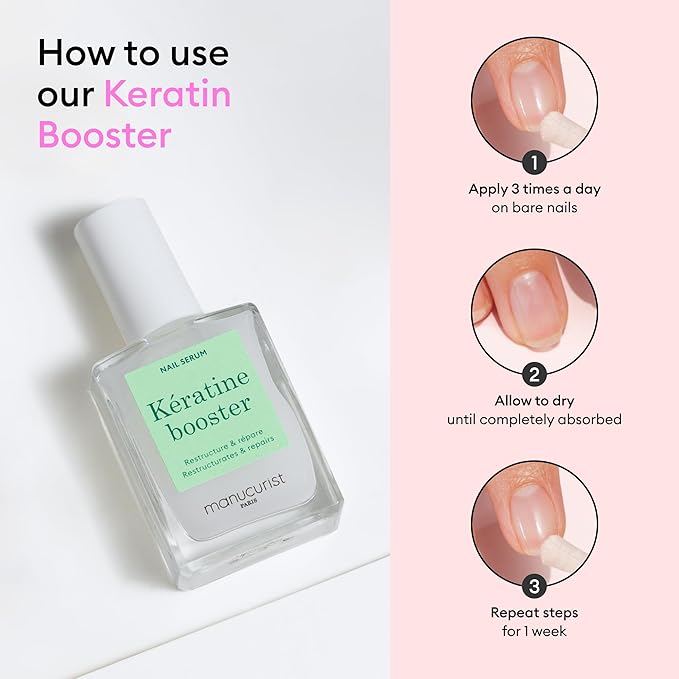 Manucurist Keratin Booster – Nail Strengthener for Damaged Nails – Nail Care with Plant-Based Keratin, AHAs, PHAs, MSM, Silicon, and Vitamin B8 – 97.5% Natural-Origin Ingredients