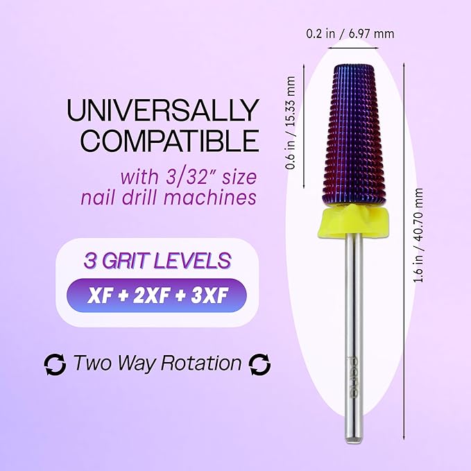 PANA 3/32" Shank 5-in-1 Nail Carbide Bit - (Triple Coarse - Extra Fine Grit, Purple) - Two Way Rotate use for Both Left and Right Handed Fast Remove Acrylic or Hard Gel Machine
