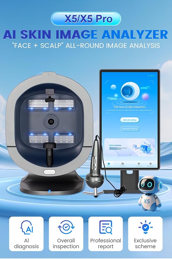 21.5 inch HD Mirror Screen AI Facial Skin Analysis Machine with Scalp Skin Detection 3D Scanner 36 Million Industrial-Grade Pixels 9 Spectral Lights Intelligent for Beauty Salons Skin Care (Grey)