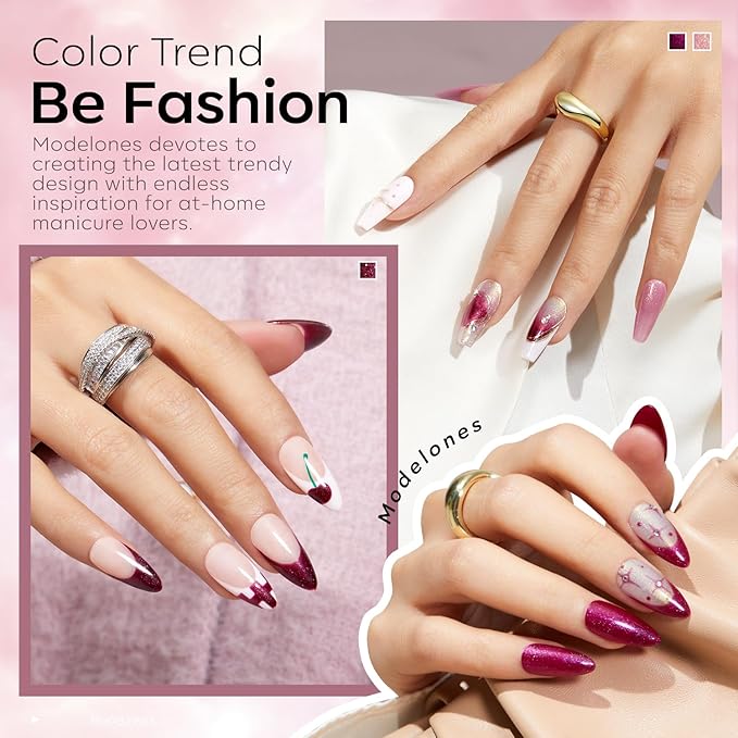 modelones Gel Nail Polish Set, 6 colors Neutral Nude Pink Gel Polish Pearl White Burgundy Red Shimmer Peach Pink Galaxy Grape Purple Glitter Nail Polish DIY Nail Art Manicure Gift