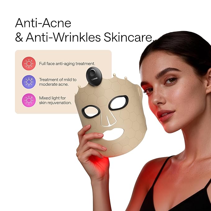 Ulike ReGlow Lite LED Mask With 3 Modes for Anti-Acne & Anti-Aging, Powerful LED Beads With Red, Blue and Mixed Light, 3D Facial Comfort Fit, Red Light Therapy Skin Care At Home