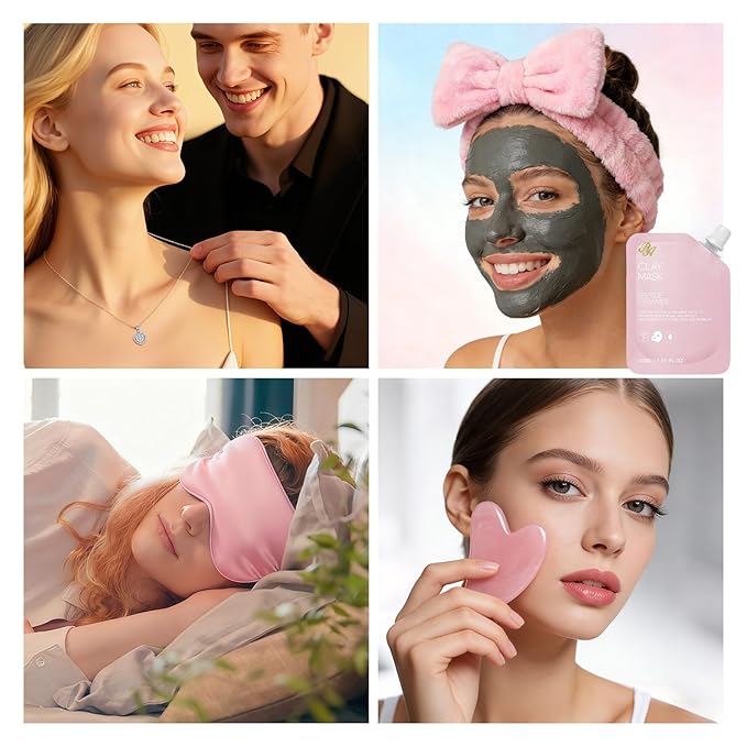 25 Pcs Valentines Day Gifts for Women, Luxury Rose Bath & Body Gift Set, Hydrating Skin Care Kit, Self Care Gifts, Cosmetic Bag, Necklace, Christmas, Birthday, Mothers Day, Anniversary