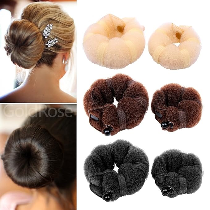 Goldrose Beauty Hair Styling Accessory - 2 Pieces Doughnut Hair Bun Maker and Curler in Small & Large (Black)