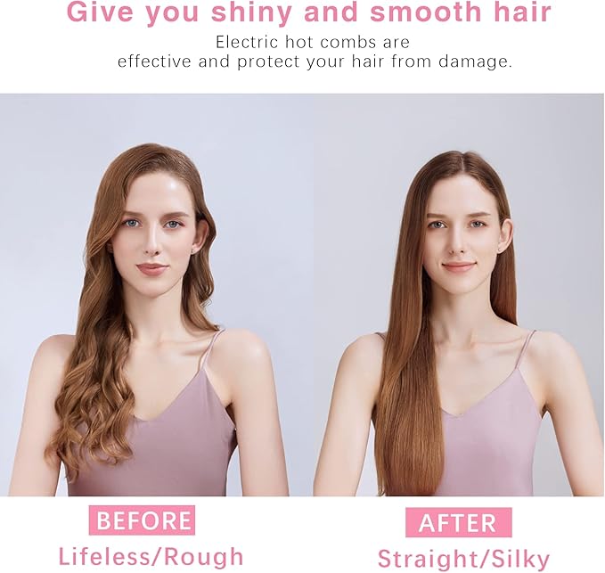 Deluxe Electric Hair Straightener and Curling Comb for Natural Hair and Wigs, 450°F Heat Pressing Comb with Anti-Scald Case (Pink)