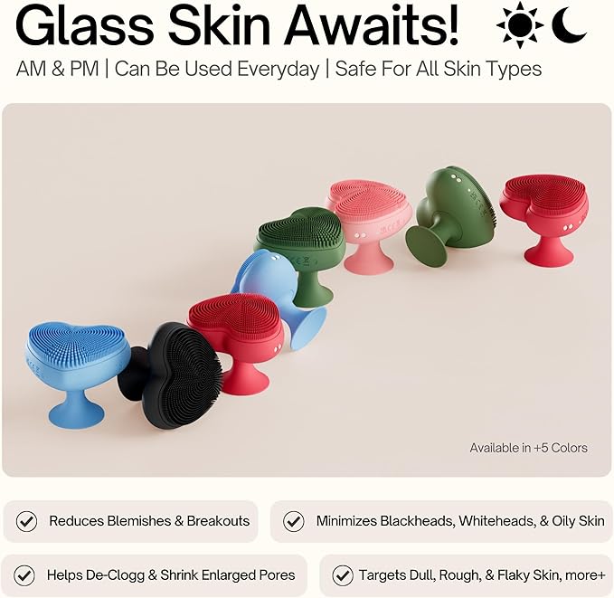 Heart Face Clean Pro⁺ Electric Facial Cleansing Brush - Silicone Facial Scrubber for Acne - IPX7 Waterproof, Rechargeable Exfoliator with Slip-Free Grip & 3 Speed Settings - Phthalate-Free - Forest