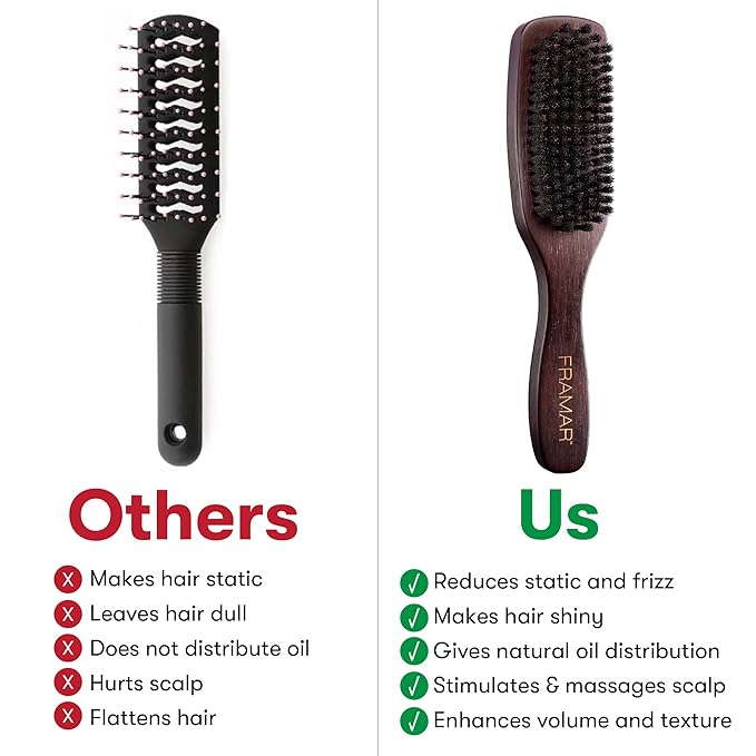 FRAMAR Slick Back Hair Brush Boar Bristles – Slick Back Brush, Smoothing Hair Brush For Women, Boar Bristle Hair Brush For Fine Hair, Slickback Brush For Volume and Shine - Brown Velvet