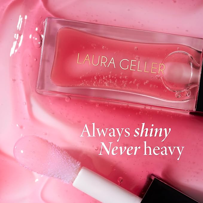 LAURA GELLER NEW YORK Fine Shine Glossy Lip Oil Duo, Sweet Pink + Glass Half Full - Clear Pink Lip Gloss with Hydrating Squalane