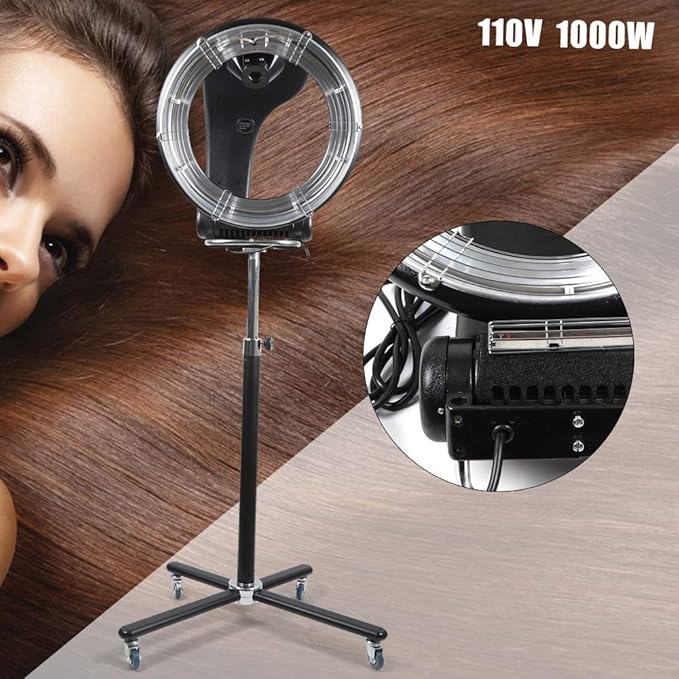 1KW Professional Hair Dryer, Salon Drying Perming Machine, 3 in 1 Orbiting Hair Steamer, Sit Under Salon Color Processor with Rolling Base