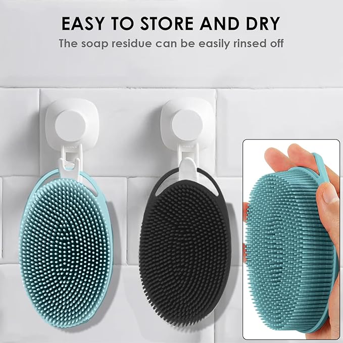 Silicone Body Scrubber – Dual-Sided Silicone Loofah for Shower, Set of 3 Soft Exfoliating Body Bath Shower Scrubber Loofah Brush Easy-to-Clean for Sensitive Kids Women Men All Kinds of Skin