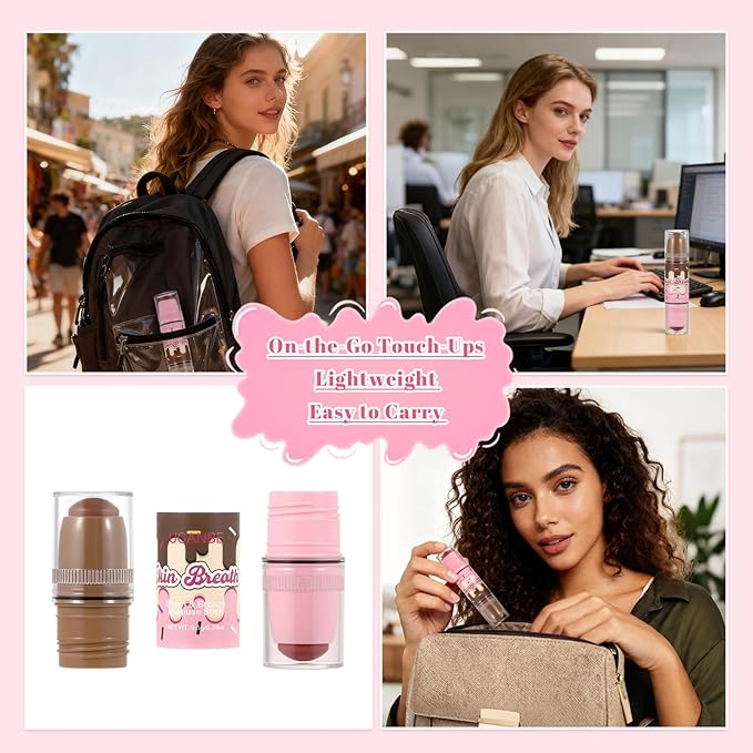 UCANBE Skin Breath Blush & Bronzer Multiuse Stick, 2-in-1 Creamy Face Cheeks Contour Makeup Stick for Natural Radiant Finish Look, Vegan & Cruelty-Free, Travel-Friendly (05 Charming Berry)