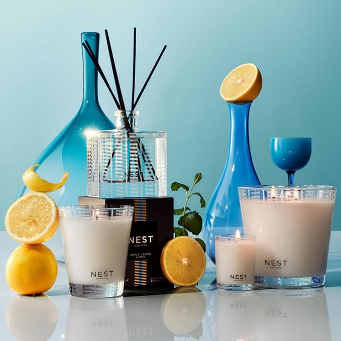 NEST New York Scented 3-Wick Candle, Amalfi Lemon & Mint - 21.2 oz - Up to 100-Hour Burn Time - Reusable Glass Vessel