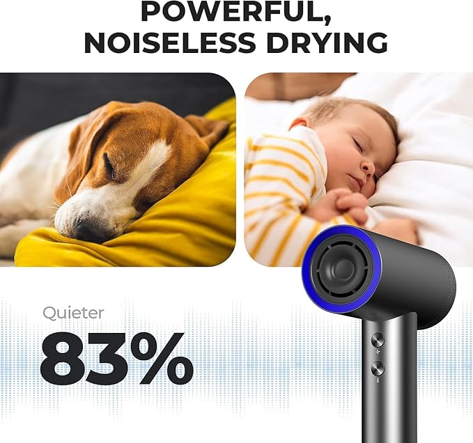 TYMO Hair Dryer with Diffuser for Women - 1500W Professional High Speed Blow Dryer with Comb, 110,000RPM Fast Dry, 200 Million Ionic Hairdryer, 4 Temps & 3 Speeds, 8 Ft Cord for Salon, Graphite