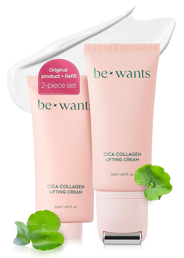 bewants Gua Sha Neck Cream Roller, Korean Neck Cream with Massage Roller, Rapid Lift Neck Serum Roll On, Moisturizer for Tightening Skin with Centella Asiatica (2 Pack)
