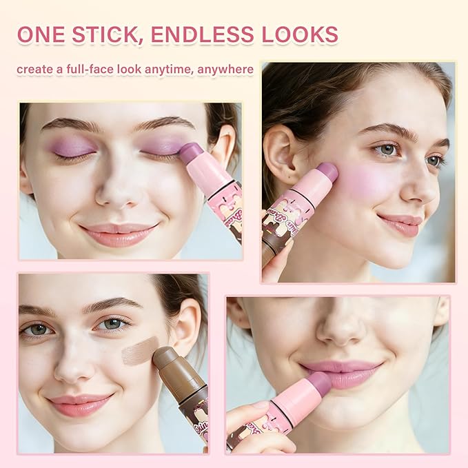 UCANBE Skin Breath Blush & Bronzer Multiuse Stick, 2-in-1 Creamy Face Cheeks Contour Makeup Stick for Natural Radiant Finish Look, Vegan & Cruelty-Free, Travel-Friendly (01 Lavender)