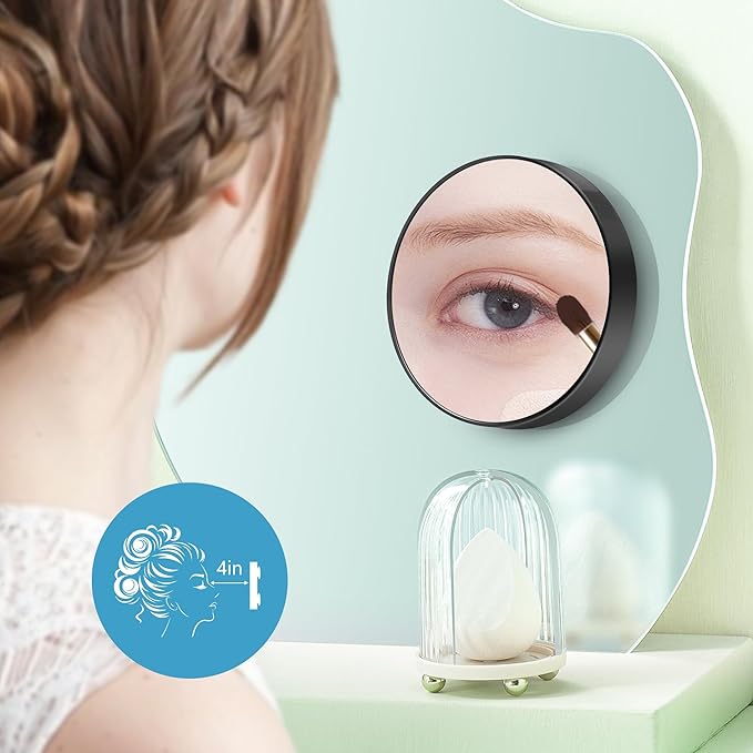 20X Magnifying Mirror, Magnified Makeup Mirror with 2 Tweezers, Magnifying Mirrors with Suction Cup for Bathroom, Travel Mirrors for Women, Ideal for Makeup, 3.5 Inches (Black)
