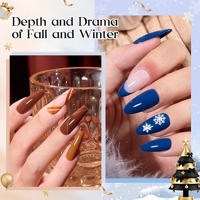 Beetles Gel Nail Polish Seasons Impressions Collection - 25 Colors Uv Gel Nail Kit Brown Burgundy Black White Red Pink Nude Green Purple Blue Glossy Matte Glitter Top Base Coat Gifts for Women