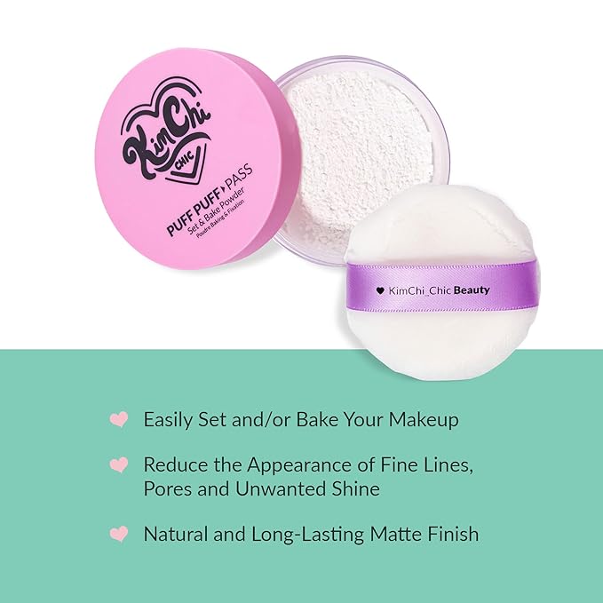 KimChiChic Beauty Puff Puff Pass Set and Bake Setting Powder for Makeup, Extra Fluffy Loose Face Powder Poof, Soft Natural Face Makeup for Uneven Skin Tone, 01 Ivander