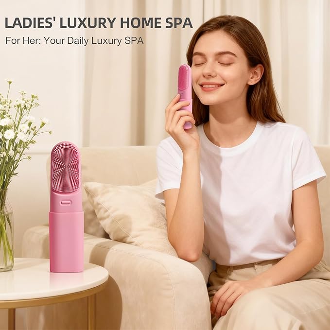 Facial Cleansing Brush,Electric Face Scrubber with Heated,3 Modes Face Scrubber,Waterproof Face Wash Brush,Rechargeable Portable Travel Size Silicone Face Scrubber for Women & Men(Pink)