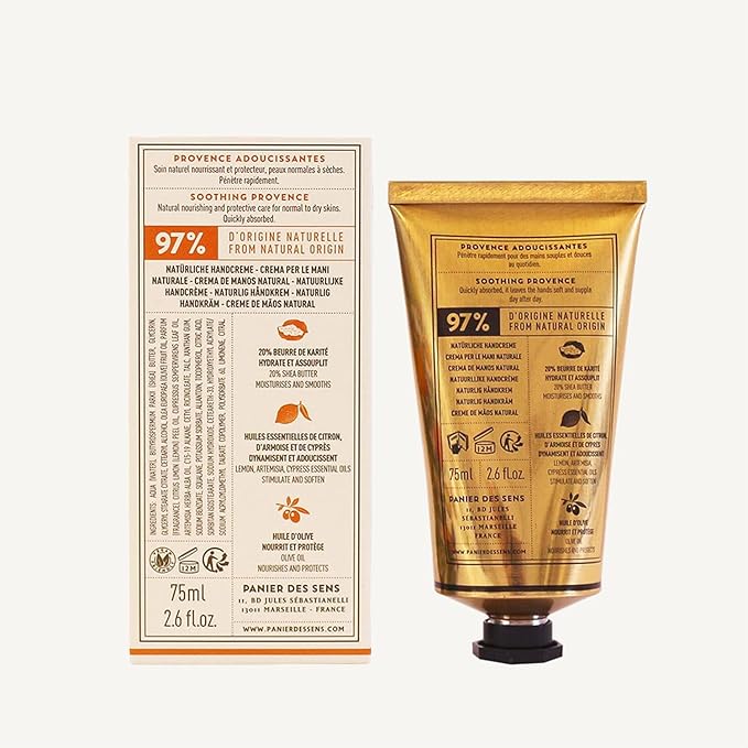 Panier des Sens Provence Hand Cream - Nourishing Shea Butter Hand Cream for Dry Cracked Hands 97% Natural Ingredients - Dermatologically Tested Hand Lotion for Woman Made in France, 2.5 fl oz