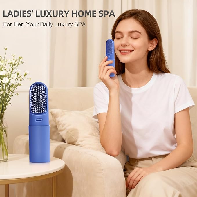 Facial Cleansing Brush,Electric Face Scrubber with Heated,3 Modes Face Scrubber,Waterproof Face Wash Brush,Rechargeable Portable Travel Size Silicone Face Scrubber for Women & Men(Blue)