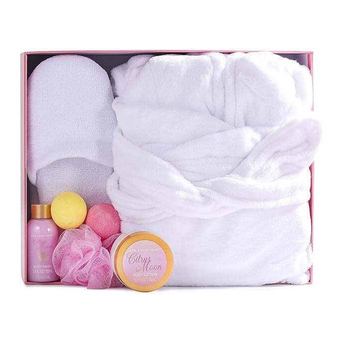 Spa Luxetique Robe and Slippers Spa Set Women, Christmas Gifts, 6pcs Flannel Soft Bath Robe, Bath and Body Works Bath Sets with Slippers, Body Lotion, Bath Bombs, Robe Sets for Women