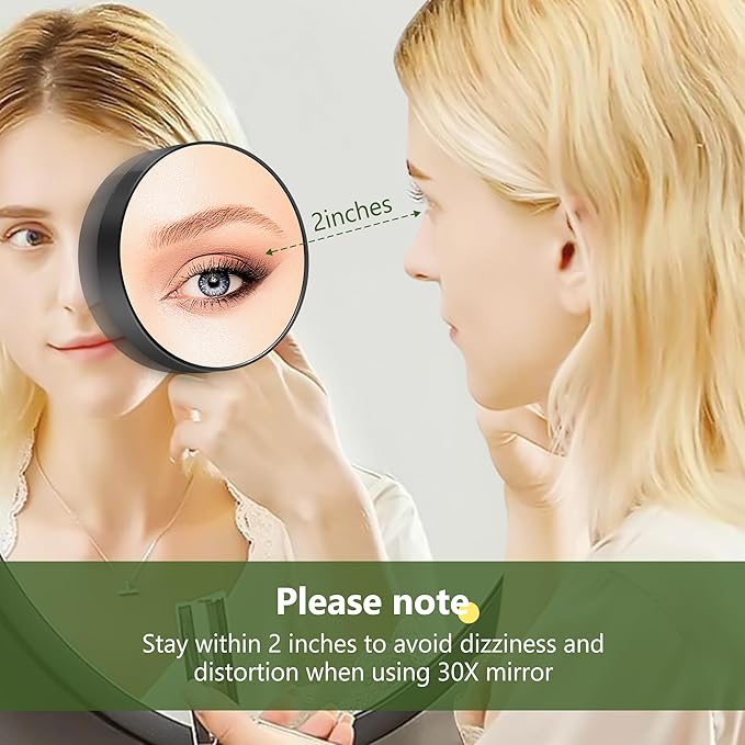 30X Magnifying Mirror, Magnifying Mirror Suction Cup, Travel Makeup Mirrors with Precise Tweezers, Compact Mirrors for The Removal of Female Facial Hair, 3.5 Inches (Black)