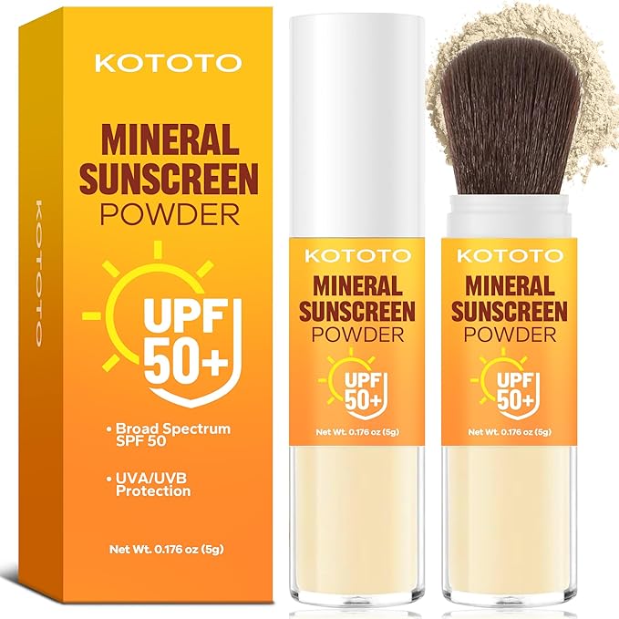 Kototo Powder Sunscreen for Scalp (0.176 oz), Brush On Sunscreen Powder SPF50, Lightweight Breathable Mineral Sun Screen Protector for Face & Scalp, Travel-Friendly, Non-Greasy & Invisible Finish