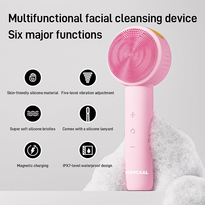 Facial Cleansing Brush Electric – Rechargeable Silicone (Pink)