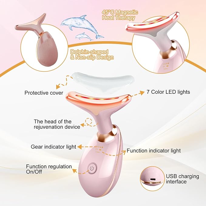7 Color Face and Neck Massager, Portable Facial Massager Tool, Facial Skin Care Tools at Home, Rose Gold