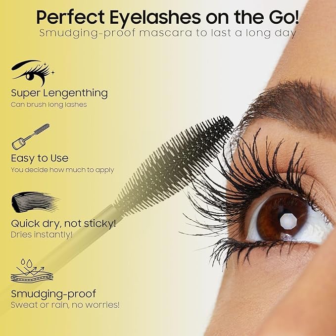 Waterproof Mascara Black, Mascara Volume and Length Smudge-proof Curling Eyelashes for 24H Charming Eye Make up, Vegan and Cruelty Free