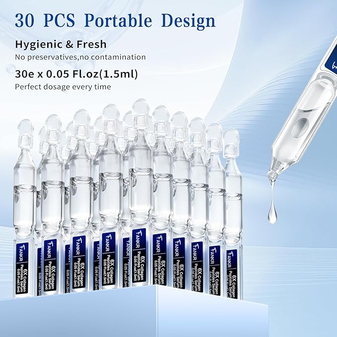 6X Collagen Peptides Serum for Face – Triple Collagen, Matrixyl 3000, Centella & Ectoin – Anti-Aging Facial Serum for Firming, Smoothing & Hydration | 30e x 0.05 Fl.oz (30 x 1.5ml)