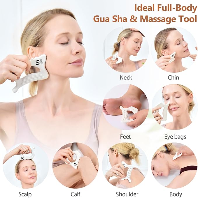 6-in-1 Ceramic Body Gua Sha Facial Tools | Lymphatic Drainage Tool, Face Sculpting Tool & Acupressure Tool | Body Guasha | Trigger Point Massage Tool for Fascia Massage and Cellulite