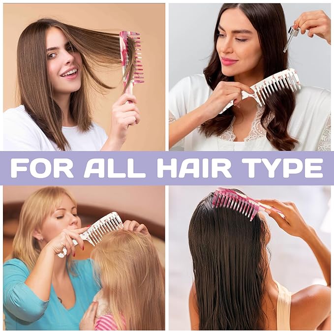 2PCS Wide Tooth Comb,Effortless Tangle Removal for Long Hair Styling Comb for Curly,Wet,Cute Aesthetic Design for Women Men and Girls(Pink-Grid-16)