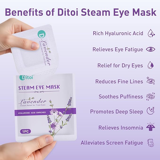 Ditoi Steam Eye Mask, Heated Eye Mask for Sleep,Warm Compress with Hyaluronic Acid,Moist Heat for Dry Eye Relief,Spa,Stye Eye Treatment,Travel Essentials & Relaxation Gifts,Lavender 20 Packs