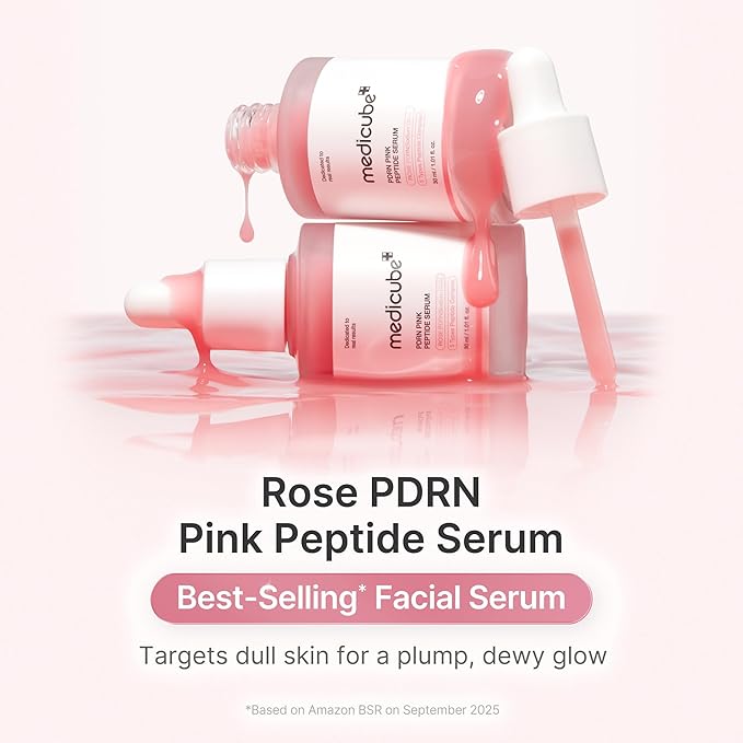 medicube PDRN Pink Peptide Serum with Rose PDRN | Vegan Pink Glow Serum with Peptides & Niacinamide for Hydration & Firm-Looking Skin | Uneven Tone Care | Korean Skincare, 1.01 fl. Oz