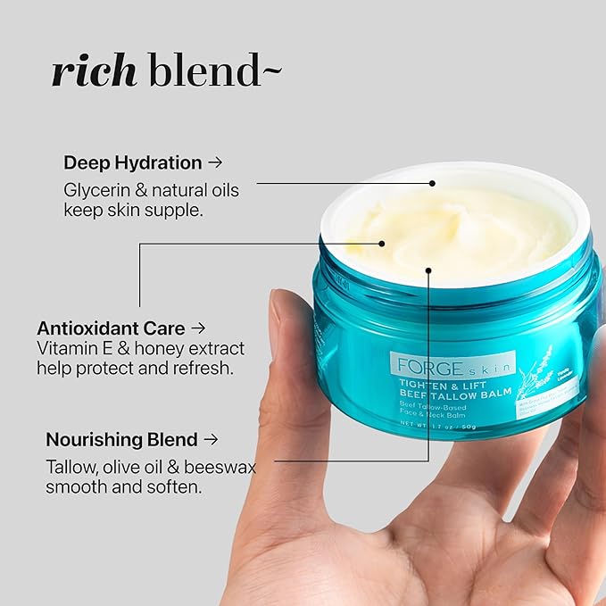 Forge Skin® Tighten & Lift Balm for Women [TALLOW-BASED] - Beef Tallow & Honey Extract Face Moisturizer - Natural Cream - Hydrating Facial Lotion - Anti Aging Skincare with Essential Oils (1.7 OZ)