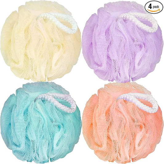 Bath Loofah Sponge Body Scrubber Shower Sponge Exfoliating Mesh Pouf Shower Ball Bath Sponges for Women and Men Bathing Accessories (4Pack 50G Colorful)