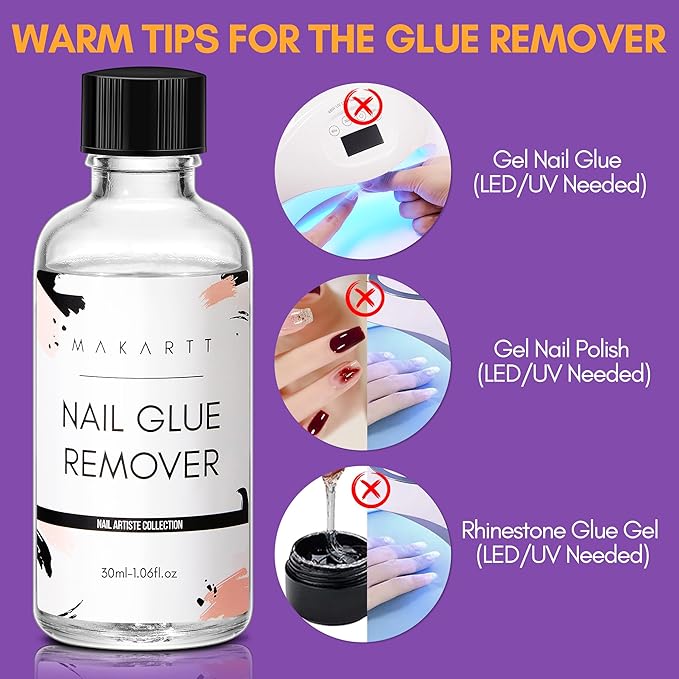 Makartt Nail Glue Remover for Press on Nails - 30ML Glueoff Easy Removal Versatile Debonder for Glue on Tips, Regular Polish, Quick Glues and Semi-Cured Sticker DIY Manicure Supply