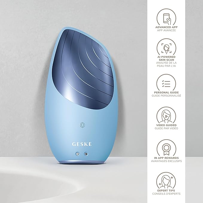 GESKE SmartAppGuided Sonic Thermo Facial Brush | 6 in 1 | Skin Cleansing | Cleansing Brush with Thermal Function | Electric Facial Massager
