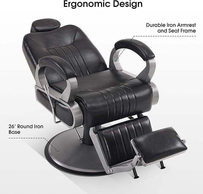 BarberPub All Purpose Barber Chair with Heavy Duty Pump,Reclining Adjustable Swivel Hair Styling Spa&Salon Chair for Hair Stylist, Home Salon,Barbershop 9502 (Black)