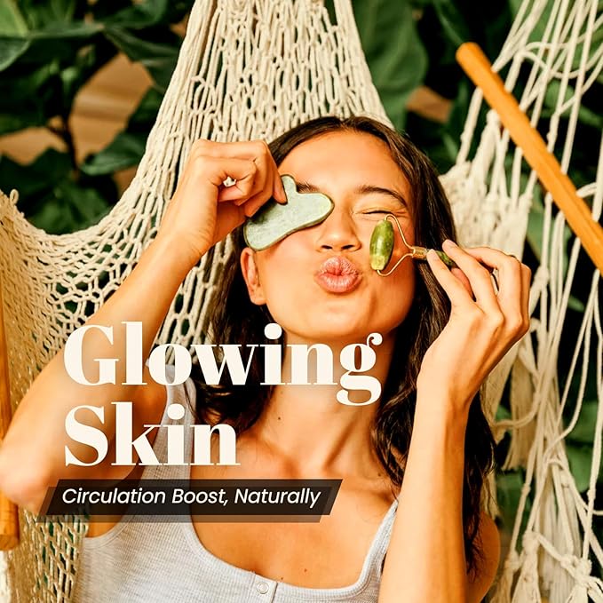 ROSELYNBOUTIQUE Gua Sha Facial Tools & Jade Roller Original Face Massager for Puffiness Wrinkless Skin Care Routine - Self Care Gift for Men Women