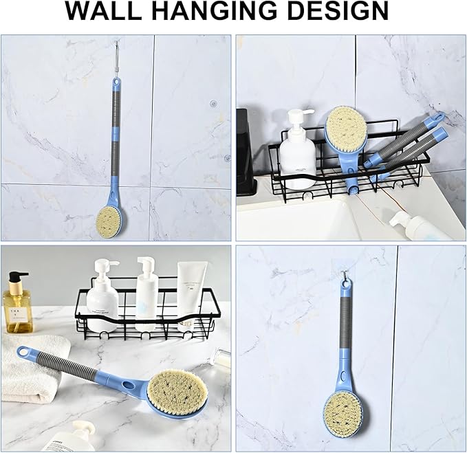 Back Scrubber Anti Slip for Shower, 21.7” Detachable Back Bath Brush for Shower, Back Scrubber, Exfoliation and Improved Skin Health for Elderly with Limited Arm Movement, Disabled (21.7” Blue)
