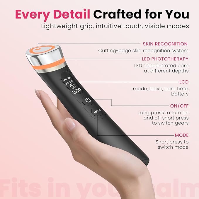 Face Lift Device – 8 in 1 Skin Tightening and Lifting, LED Light Therapy for Wrinkles, Korean Skin Care, Spa-Grade Facial Massager Lifting & Firming Beauty Massager (Black)