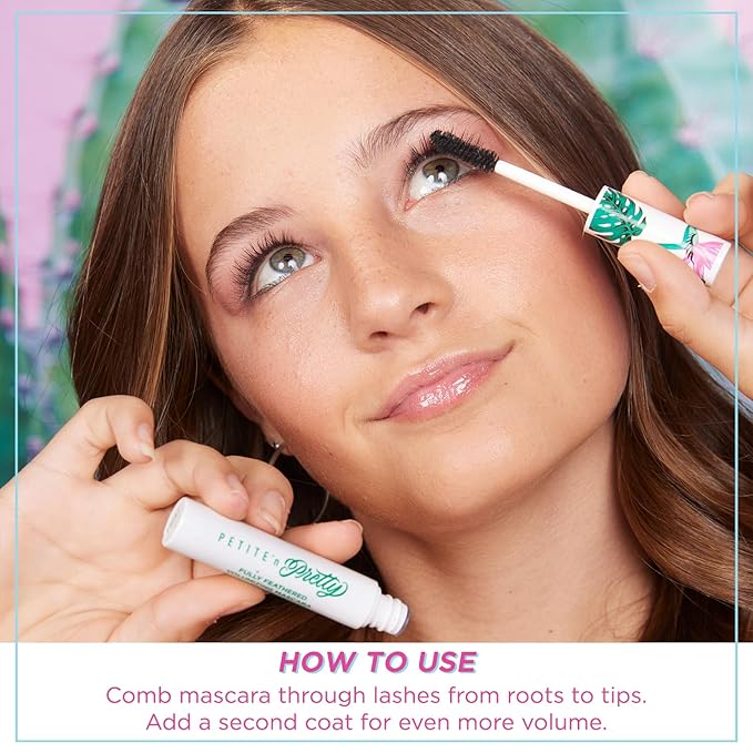 Petite 'n Pretty Fully Feathered Volumizing Mascara - Non-Toxic Makeup for Kids, Tweens and Teens - Adds Instant Thickness and Definition