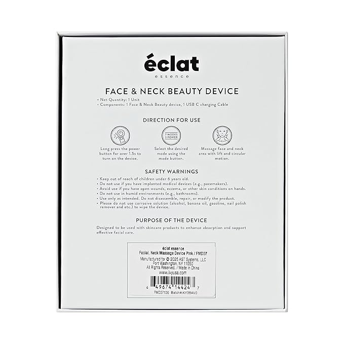 Éclat Facial Massager for Lymphatic Drainage, Face, Neck & Body Tool for Skin Care, Heated Electric Beauty Device for Wrinkles, Fine Lines, Puffy Skin, Lifting, Firming, Sculpting with 7 Light Therapy