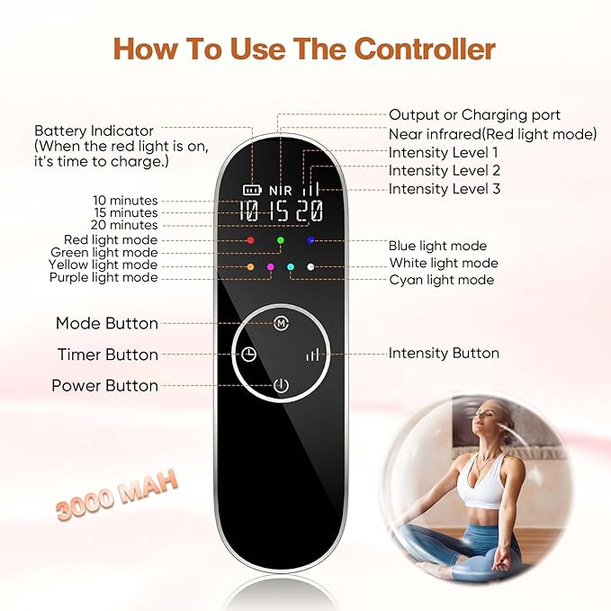 Red Light Therapy For Face, 7 Modes Portable Therapy Mask With 3000mah Rechargeable Remote, Blue, Orange, 850nm Infrared & Red Light Mask, 400 Leds For Anti-Aging