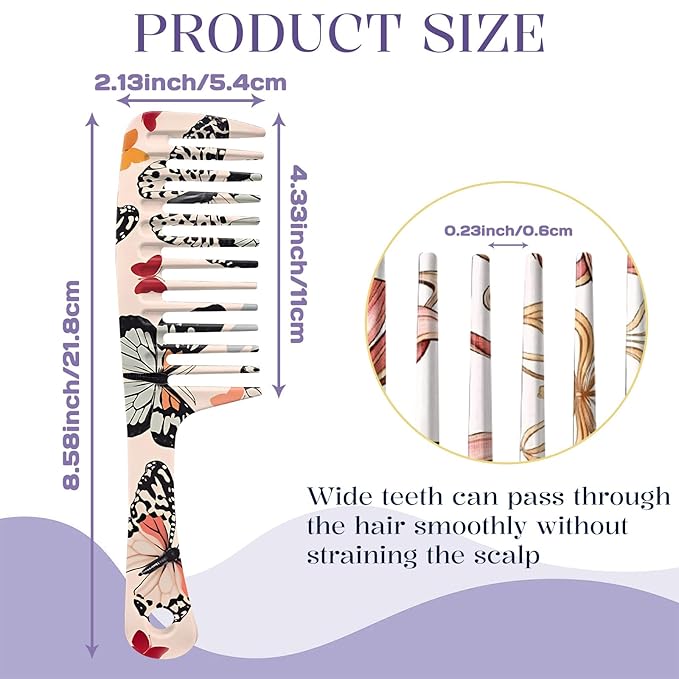 2PCS Wide Tooth Comb,Effortless Tangle Removal for Long Hair Styling Comb for Curly,Wet,Cute Aesthetic Design for Women Men and Girls(Pink-Bow Butterfly-06)